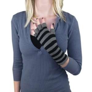  Black & Gray Striped Fingerless Knit Cut Off Gloves Goth Punk Emo 