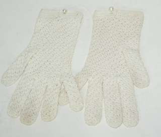 Vintage NOS 100% Cotton Crochet Pearl Ivory Gloves Size M  