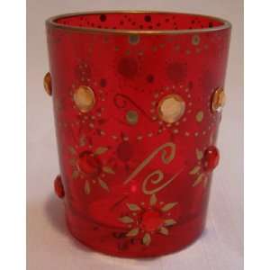  Red & Gold Glass Votive Candle Holder 