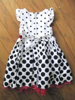Toddler Girls White Black Polka Dot Dress Sequin Rose Party Pinky Size 