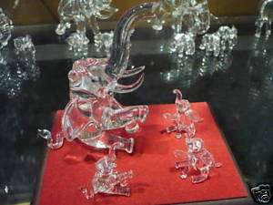 Figurine Animal Hand Blown Glass Elephants Family Fun  