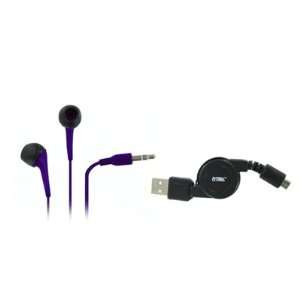   Earbud Headphones (Purple) + Retractable USB 2.0 Data Cable [EMPIRE