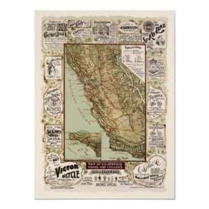  Map of California Bicycle Roads   1895 Print