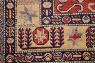 6x7 AREA RUG WOOL HAND KNOTTED TRIBAL KAZAK RED IVORY  