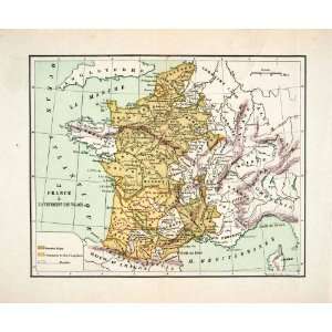  1929 Wood Engraving Map France Atlantic Ocean Pyrenees 