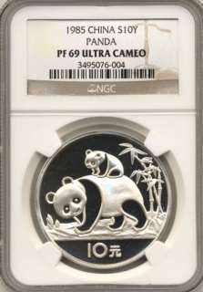 China 1985 Panda silver 10 Yuan PROOF, NGC PF 69 ultra cameo  