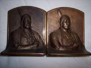RARE GREGORY S. ALLEN BRONZE INDIAN PEACE PIPE BOOKENDS  