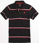 NWT MENS Medium DC SHOES BLACK WITH RED & GRAY STRIPES POLO CASUAL 
