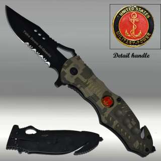 Rescue Pocket Knife Camo US MILITARY POWER Spring Assisted Opening