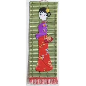 Traditional Chinese Art   Well Dressed Chinese Girl on Bamboo Wall 