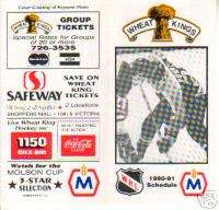 1990 91 Brandon Wheat Kings Hockey Schedule WHL  