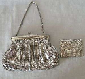 1950s WHITING DAVIS SILVER MESH CLUTCH WITH MATCHING COIN PURSE 