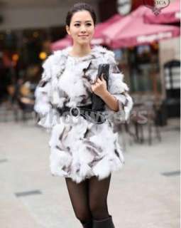   Fox Fur Long Winter Coat/Jacket 2 Colors 4 Size White P05  