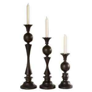 UT17061   Brown Stain Wood Candlesticks   Set of Three 