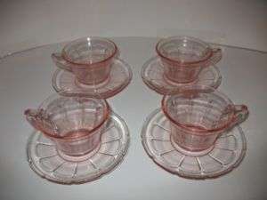Set (4) Pink Victory Depression Glass Tea Cup & Saucer  
