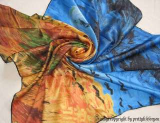 Art 100% Silk Scarf Van Goghs Wheatfield with Crows  
