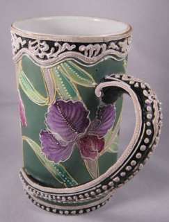 Antique Nippon Moriage Mug with Twisted Handle and Purple & Yellow 