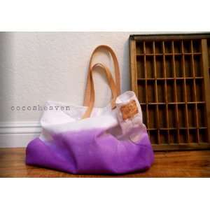  Canvas Tote Bag (Purple)   With Leather Strap   Medium 