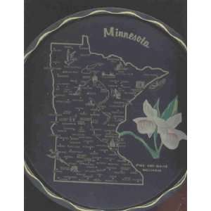   11 vintage metal tray    MINNESOTA w/map & symbols 
