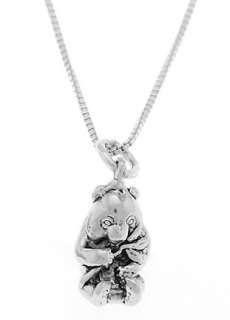 STERLING SILVER PANDA BEAR EATING BAMBOO LEAF CHARM WITH BOX CHAIN 