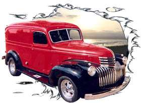 You are bidding on 1 1946 Red Chevy Panel Truck Custom Hot Rod Sun 
