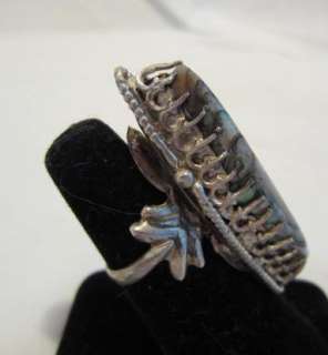 Sterling? silver abalone LONG ring VINTAGE  
