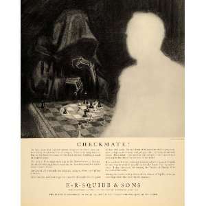 1934 Ad E.R. Squibb Chess Match Grim Reaper Death   Original Print Ad