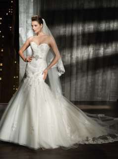 Cheap Mermaid Tulle Appliqued Wedding Dress Bridal Gown Size Free 