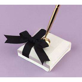 NEW Ivory Wedding Guest Book Gold Tone Pen with Black Bow  