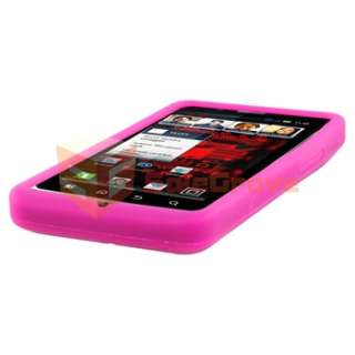 Pink Gel Soft Case+Privacy Film+Car+AC Charger For Motorola Droid 