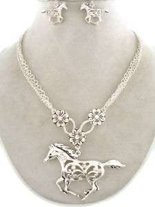   Western Decorative Horse Fashion Statement Necklace and Earrings Set
