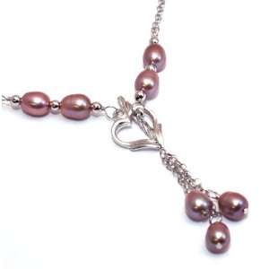  Purple Pearl, Heart Drop Necklace, with T Bar Closure 