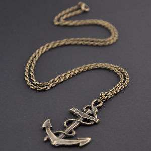 Large Bronze ANCHOR,Sailor Charm Necklace,Long,Pendant  