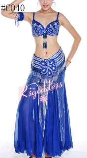 Quality Royal blue belly dance costume 3 pics bra&belt &skirt