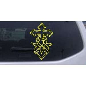 Yellow 12in X 7.6in    Cross With Rose Christian Car Window Wall 