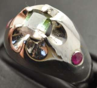 25CT WATERMELON TOURMALINE W/RUBY ACCENTS IN STERLING SILVER MENS 
