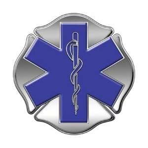  Silver Maltese Cross with Blue Star of Life EMS/Fire Decal 