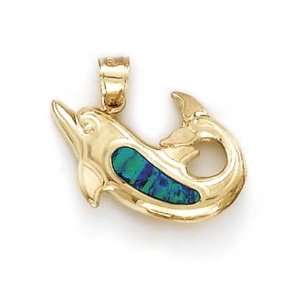  14k Dolphin Created Opal Inlay Pendant   JewelryWeb 