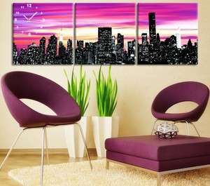 City Night View In Sunset On Quality Canvas Set Framed READY TO HANG 4 