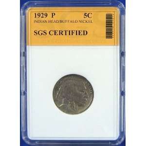  1929 P Indian Head / Buffalo Nickel Certified by SGS 