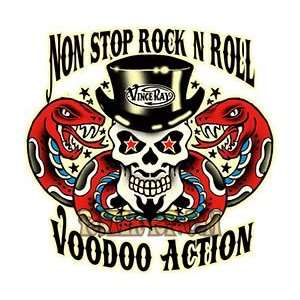Vince Ray   Non Stop Rock Voodoo Action Skull   Vinyl Sticker / Decal 