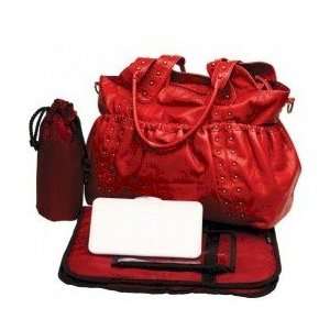  Oioi Studded Washed PU Red Ruched Tote Diaper Bag Baby
