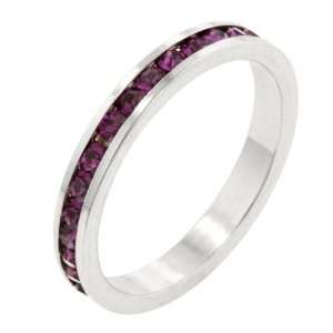 Amethyst Purple Cubic Zirconia CZ Stone Silver Tone Eternity Ring 
