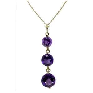   14k Gold Pendant Drop Necklace with Genuine Round Amethysts Jewelry
