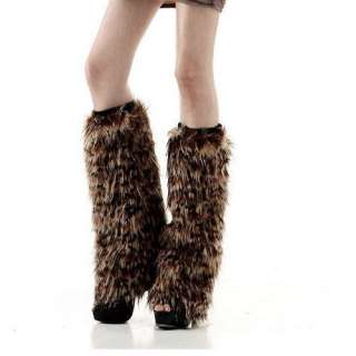 sexy fashion women lady faux fur leopard warm lower leg warmer boot 