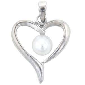  Fresh Water Pearl Heart V Necks Pendants Sterling Silver 