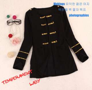 T1916 New Women Trendy Golden Buttons Leisure Knit Jacket Black  
