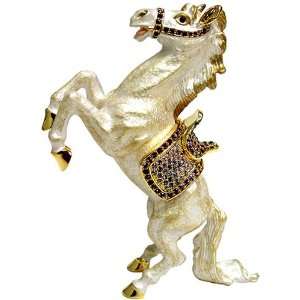  Standing White Horse With Saddle Bejeweled Trinket Box 