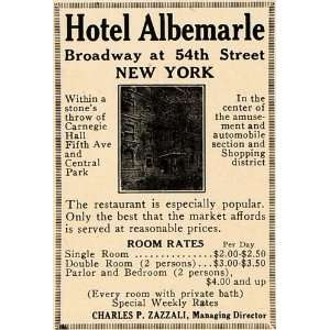  1918 Ad Hotel Albemarle Broadway New York Room Rates 