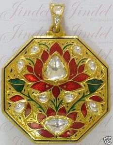 Hand made Enamel 22k Gold Moghul Look Diamond Pendant  